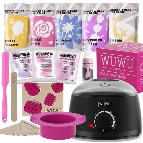 Waxing Kit WUWUVISTA 23 Items Hair Removal Wax Kit With Wax Warmer Waxing Beads For Face, Brazilian, Full Body, Bikini, Sensitiive Skin  Skin Suitable